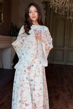 Floral Round Neck Long Sleeve Tie Maxi Dress
