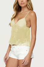 Sheer Lace Sequin Bow Cami Top