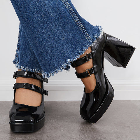 Platform Mary Jane Pumps Block Chunky Heel Ankle Strap Lolita Shoes
