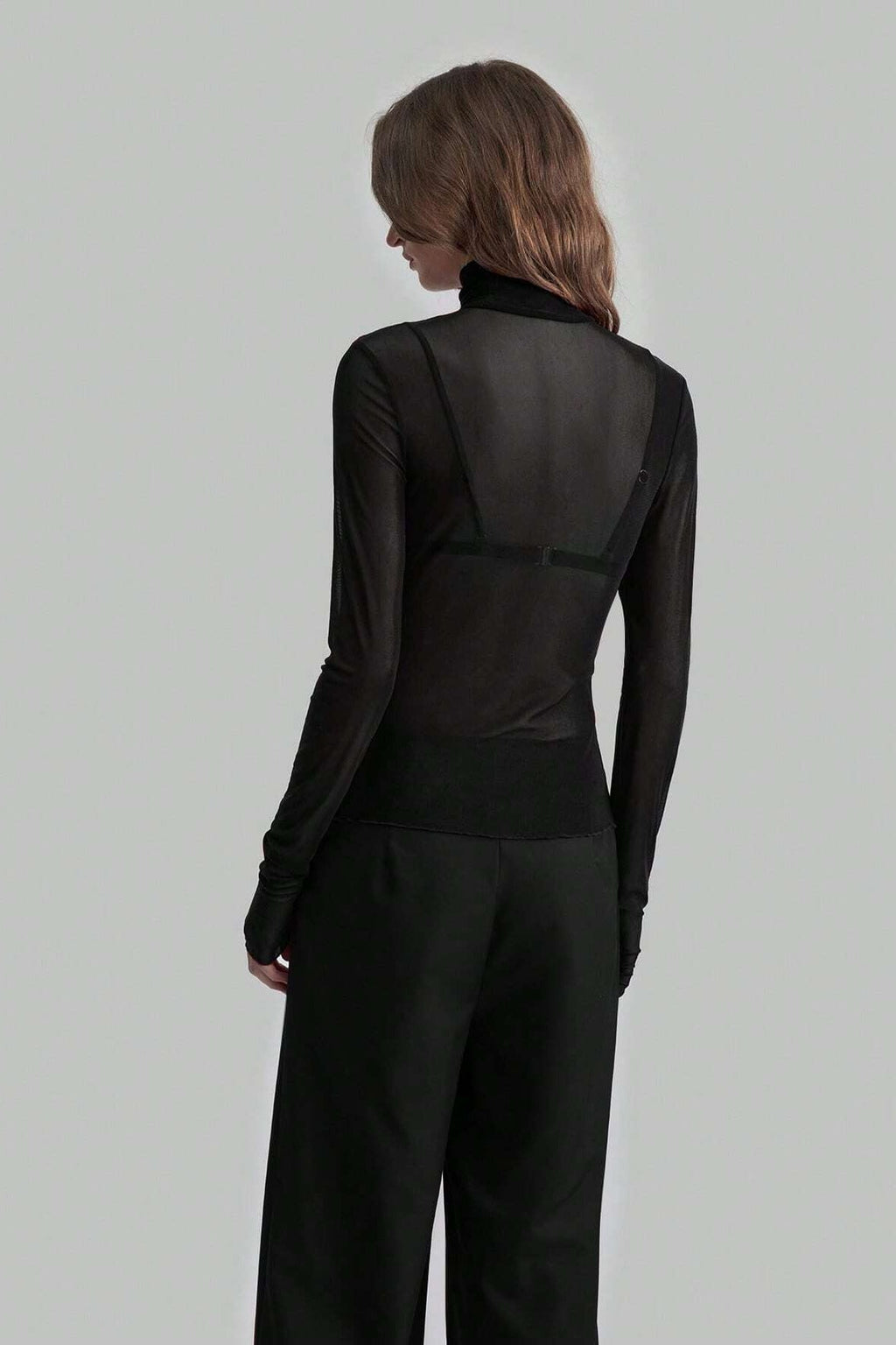 Stand Collar Solid Mesh Slim Fit Long Sleeve Tee