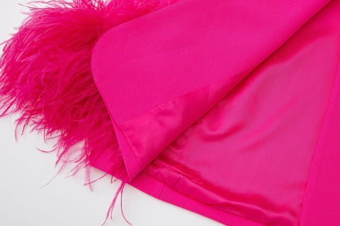 Conjunto de chaqueta y pantalón recto con decoración de plumas salvajes para mujer de otoño 
