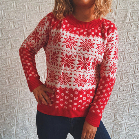 Herbst Winter Casual Klassische Weihnachten Pullover Schneeflocke Langarm rundhals Gestrickte Pullover Frauen 