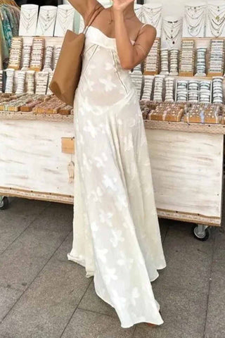 Maxikleid aus Jacquard mit Blumenmuster, Quasten und Schnürung 