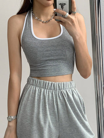 Chaleco de tirantes sexy de verano para mujer, prenda exterior corta con cuello halter, cintura alta, deportivo, tops para chica, tendencia femenina 