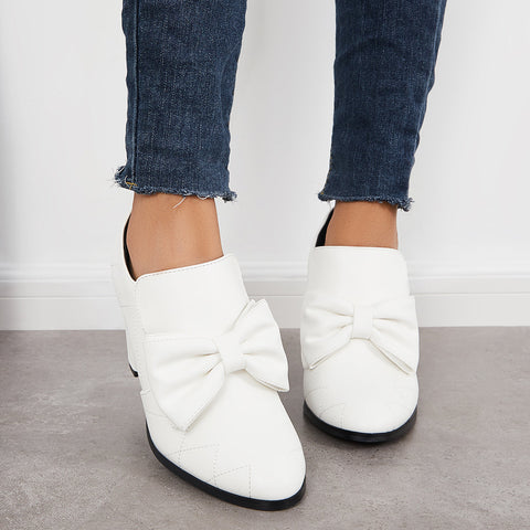 Zapatos de vestir sin cordones con tacón alto y grueso con punta puntiaguda y lazo 