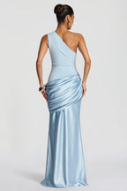 Satin Splice Ruched Slim Maxi Dress