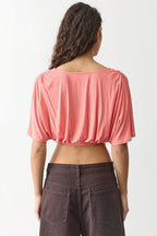 Deep V Ruched Batwing Cropped Blouse
