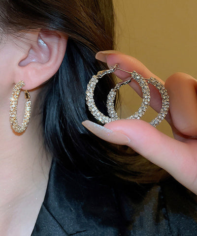 Pendientes de aro de cobre y oro con circonitas de moda 