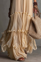 Solid Flowy Pleated Maxi Boho Dress