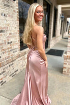 Mermaid Spaghetti Straps Blush Long Prom Dress