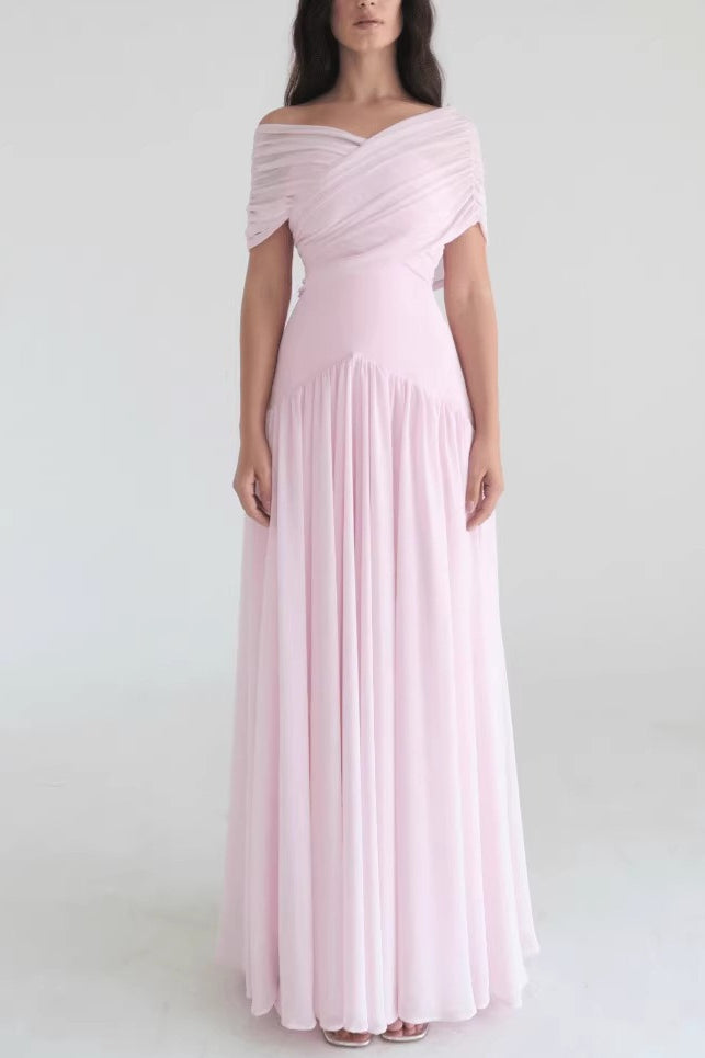 Pink Soft Elegant Cross Maxi Dress