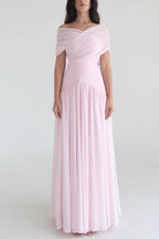 Pink Soft Elegant Cross Maxi Dress
