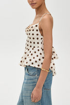 Ruffle Draped Neck Polka Dot Tie Back Cami Top