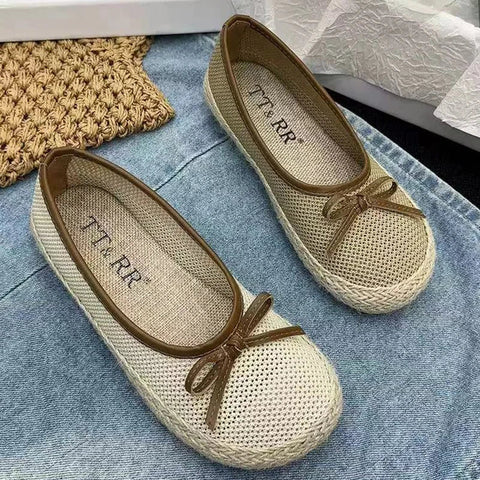 Women Weave Bow Flats Shoes Shallow Fad Casual Shoes 2024 Comfort Sandals Autumn Designer Shoes Walking Soft Sole Lady Zapatos