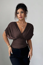 Deep V Tie Back Short Sleeve T-shirt