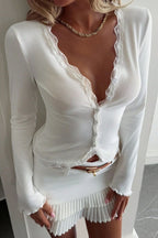 Lace Detail Long Sleeve Knit Top