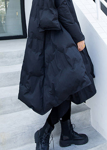 Französischer schwarzer Bogentaschen-Patchwork-Entendaunenmantel Winter 