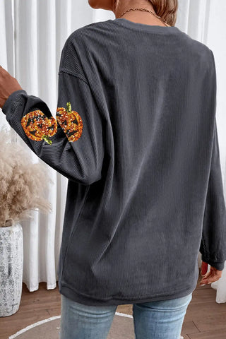 Sudadera con cordón y estampado de calabaza gris oscuro brillante 