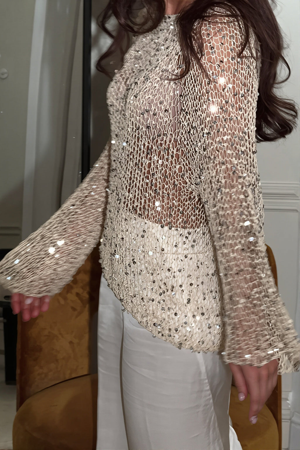 Sequin Knit Loose Long Sleeve Sweater
