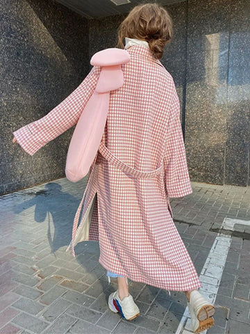 TARUXY Hahnentritt-Trenchcoat für Frauen 2024 Herbstmode Schlanke lange Mäntel Damen Winter Street Temperament Kleidung Frau Neu 