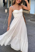 Textured Satin White Corset Maxi Dress