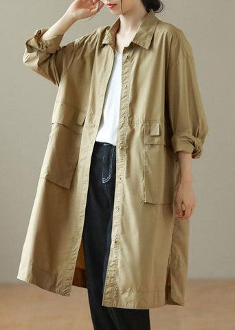 Mode Khaki Peter Pan Kragen Mid Trenchcoats Langarm 