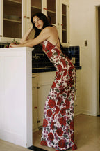 Printed Spaghetti Strap Backless Slim Maxi Dress