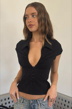 Lapel Button Short Sleeve T-shirt