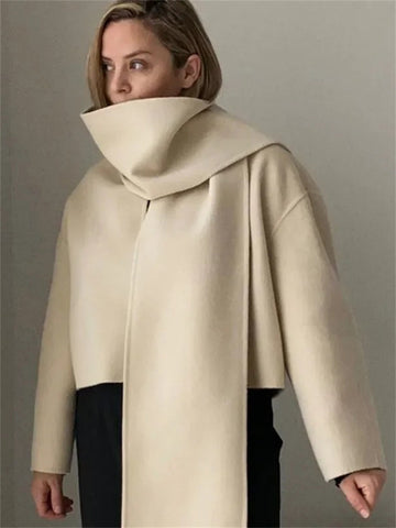 Bufanda de retazos blanca con estampado de Tossy, abrigo para mujer, holgado, de cintura alta, elegante, de manga larga, cárdigan de lana con bolsillo, ropa de abrigo corta a la moda para mujer 