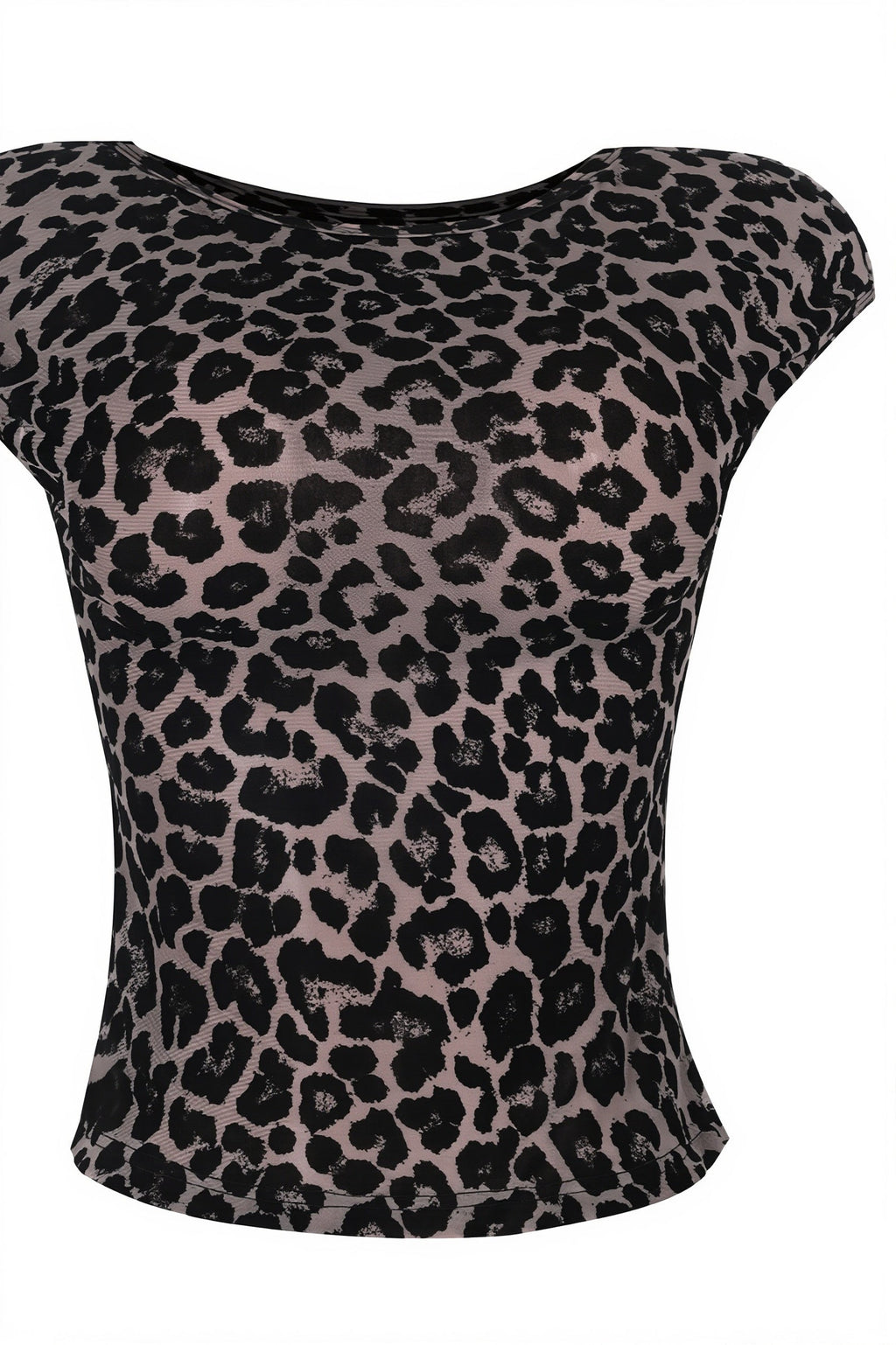 Sheer Leopard Mesh Short Sleeve Blouse