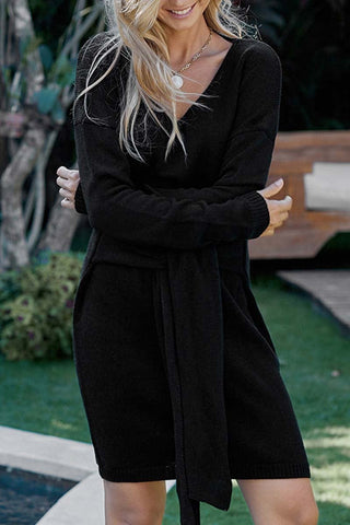 Suéter casual Chicindress con medio cinturón 