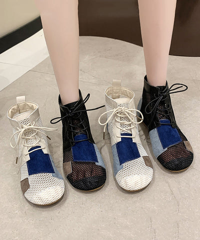 Weiche Stiefel Beige Atmungsaktives Mesh Aushöhlen Schnüren 