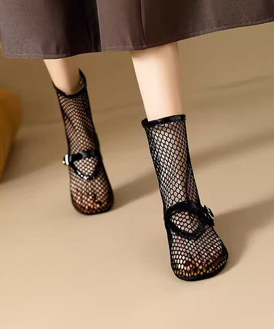 Stilvolle Reißverschluss-Spleißstiefel Schwarz Hollow Out Breathable Mesh 