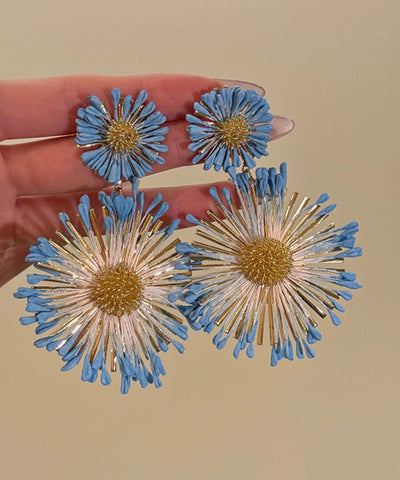 Casual Blue Alloy Sunflower Drop Earrings
