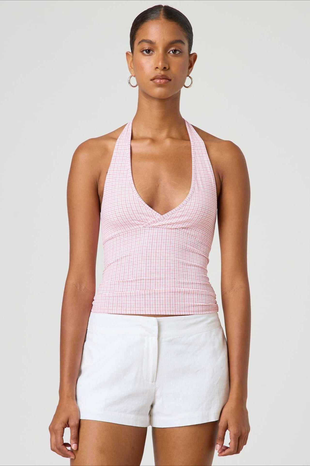 Sexy Polka Dot Plaid Slim Halter Top