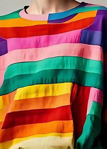 Camiseta de tirantes ajustada de algodón con patchwork y rayas multicolor para verano 
