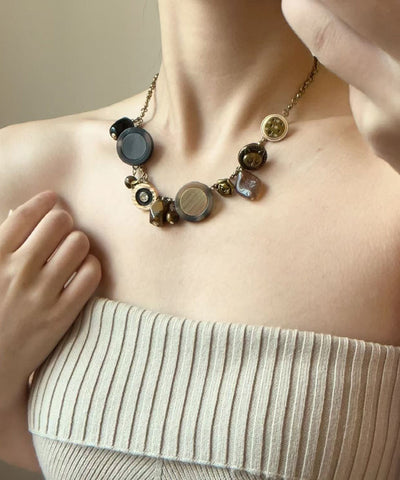 Collar vintage con borlas de piedra de ojo de tigre de cobre y oro 