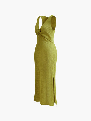 Vestido midi de tirantes con cremallera anudada 