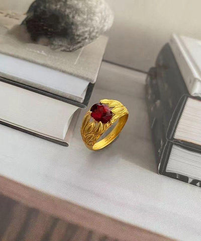 Ringe aus rotem Sterlingsilber mit vergoldetem Kristall im chinesischen Stil 