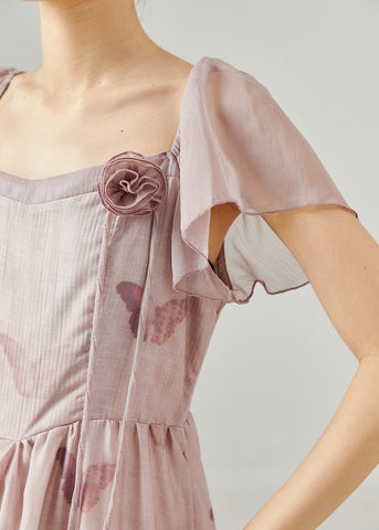 Vestido de fiesta de verano de algodón con estampado floral tridimensional en rosa 