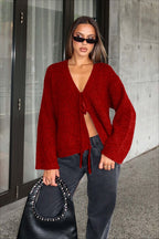 V-Neck Tie Front Knit Cardigan Sweater