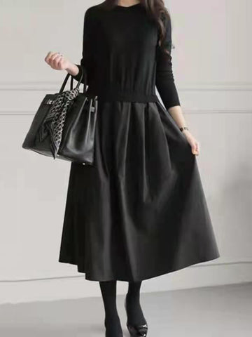 Vestidos midi de cuello redondo, plisados, con abertura y mangas largas en forma de A 