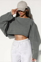 Solid Cropped Crew Neck Sweatshirt