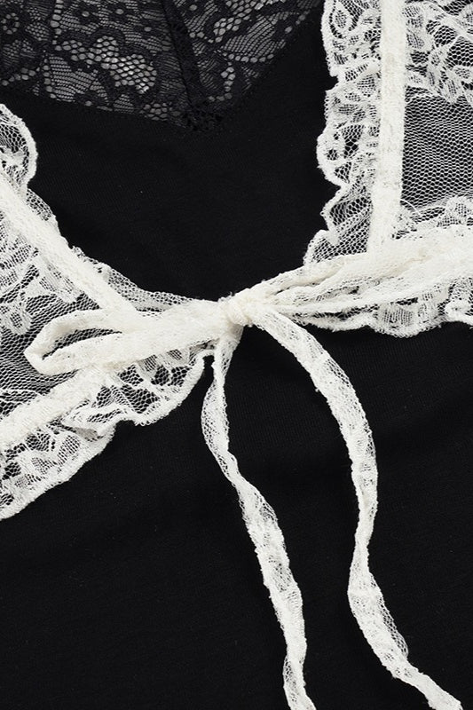 Lace Patchwork Mesh Twin Set Blouse