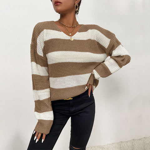 Gestreifter Pullover für Herbst und Winter: Dünnes, langärmliges Freizeitoberteil für Damen 