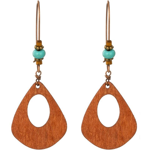 Pendientes vintage de madera con cuentas bohemias 