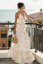 Floral Slim Fit Deep V High Waist Maxi Dress