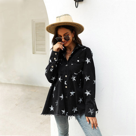 Chaqueta vaquera holgada de longitud media para mujer 