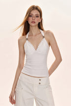 Cashmere V Neck Adjustable Halter Fitted Cami