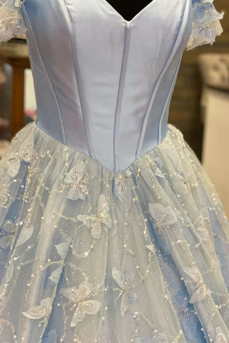 Vestido de fiesta de satén con encaje y hombros descubiertos